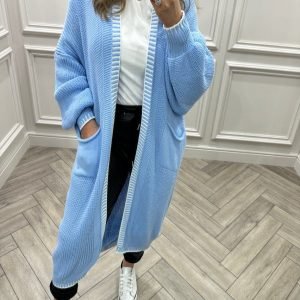 Blanket Stitch Hem Longline Cardigan One Size (8-18)