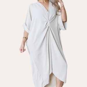 V-Neck Tie Knotted Twisted Front Oversized Longline